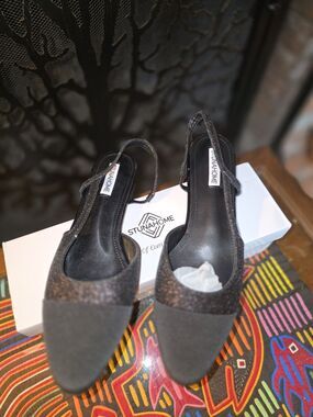 Stunahome Women’s Black Glitter Slingback Pointed Toe Heels Size 10 New
